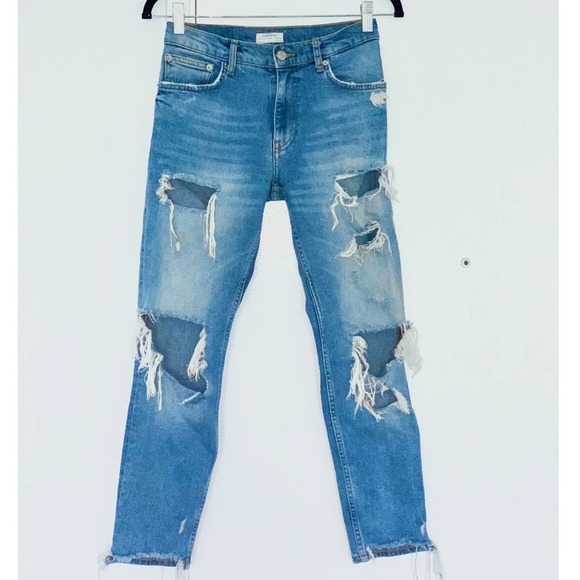 Zara Denim - ZARA Premium Denim Ripped Jeans Light Wash Skinny Mid Rise Size 2